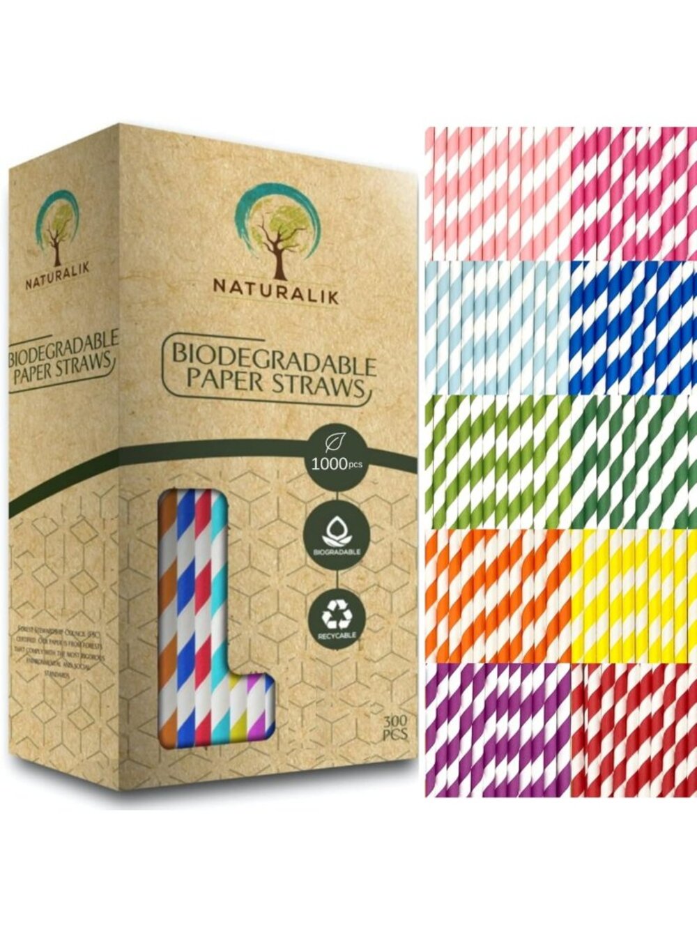1000 Pack Eco-Friendly Biodegradable Paper Straws - Durable Multi-Color Drinking